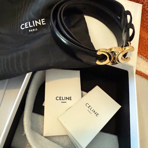 Celine Medium Triomphe Belt in Leather, Black - Size EU 95 ( US 8/10) - Picture 5 of 11